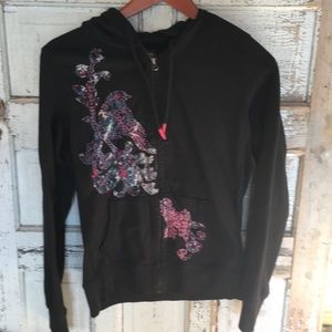 EUC Lucky Black hoodie with bird appliqué